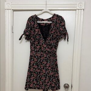 Black Floral Wrap Skort Dress with Pink Bouquet Print